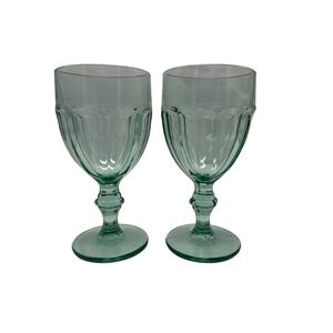 Libbey DuraTuff Set of 2 Green Pedestal Goblets for Iced Drinks - EUC